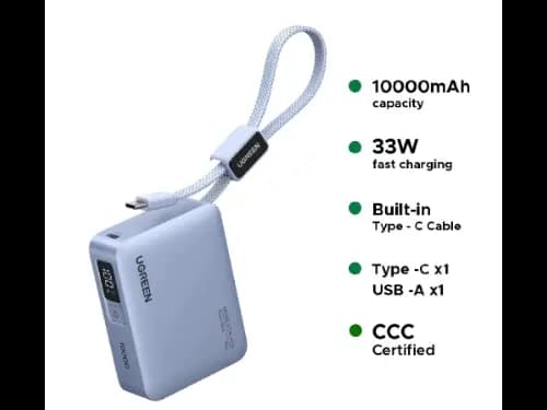 UGREEN 10000mAh 33W Fast Charging Power Bank With Type C Cable – PB584 – 75173B – 1 Year Warranty