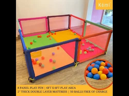 Kemi 8 Panel Baby Playpen with 2 inch Mattress | 6ft x 6ft | Sturdy Frame | Baby Safety First | High Quality