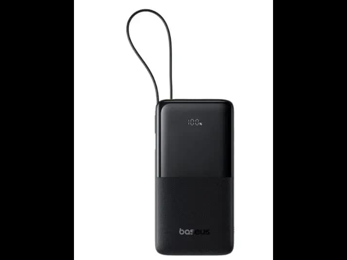 Baseus 20000mAh 20W Bipow 2 Digital Display Power Bank with Built-in Type-C Cable – Cluster Black – Model: P10077101113-01