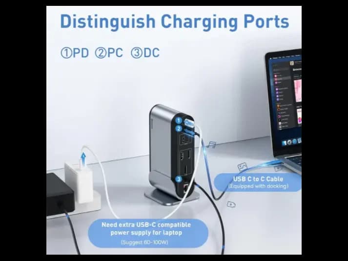 Baseus 17 Port Working Station Three-Screen Multifunctional Type-C HUB Adapter (US EU UK) Type-C to 3*HDMI up to 4K@30Hz/ 3*USB-A 3.0 (5Gbps)/2*USB 2.0 480Mbps /2*Type-C 3.0 (5Gbps)/1*RJ45 1000mbps / (5)