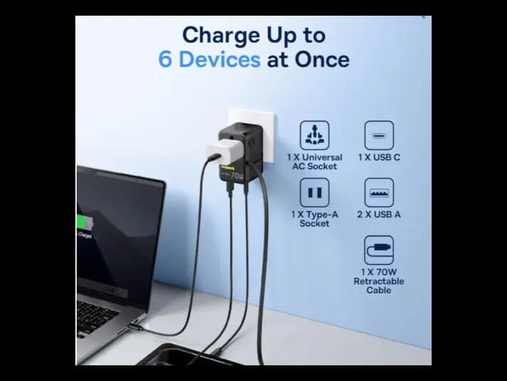 Baseus EnerCore 70W 6-in-1 Universal Travel Adapter – with Retractable Cable – Cosmic Black – CG11 – E0307E00 -1 Year Warranty (6)