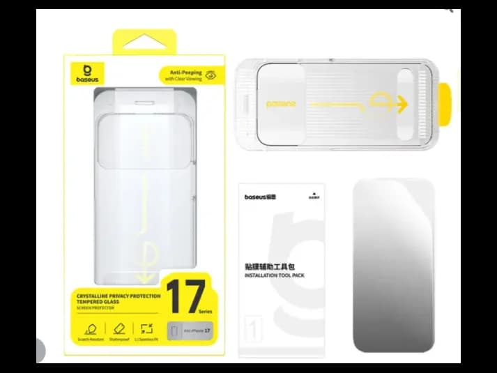 Baseus iPhone 17 Crystalline HD Tempered Glass Screen Protector with Dustproof Installation Tray Clear – P0047700 (2)