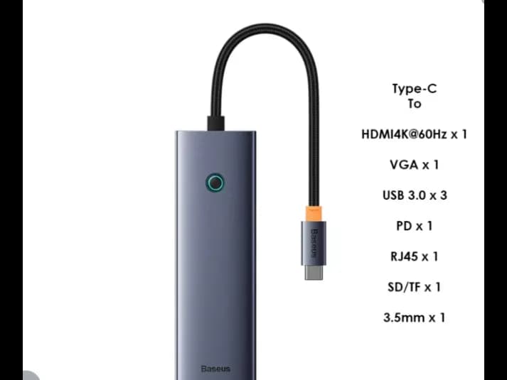 Baseus UltraJoy Series 10-Port HUB Docking Station – Space Grey (Type-C to HDMI4K@60Hz*1 + VGA*1 + USB 3.0*3 + PD*1+RJ45*1 + SD/TF*1 + 3.5mm*1) – B0005280C811-00 CAHUB-CV0G- 6 Months Warranty