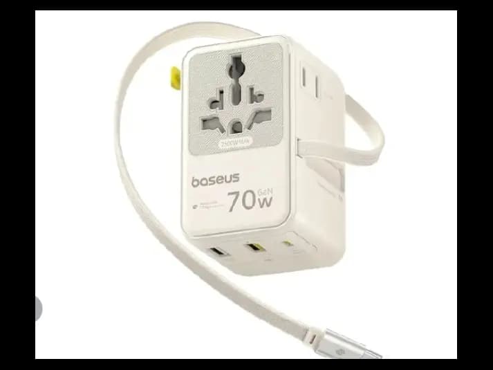 Baseus EnerCore 70W 6-in-1 Universal Travel Adapter with Retractable Cable – Off-White – CG11 – E0307E01 -1 Year Warranty – 1 Year Warranty