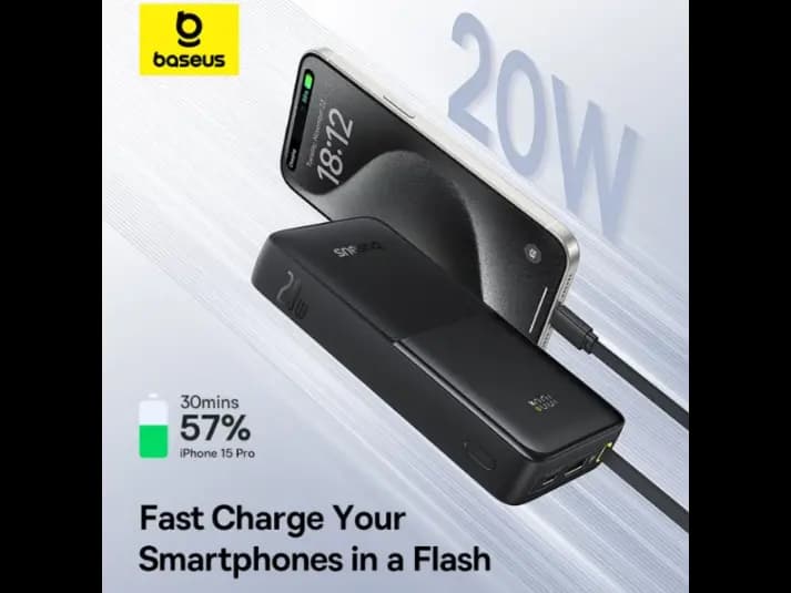 Baseus 20000mAh 20W Bipow 2 Digital Display Power Bank with Built-in Type-C Cable – Cluster Black – Model: P10077101113-01 (2)