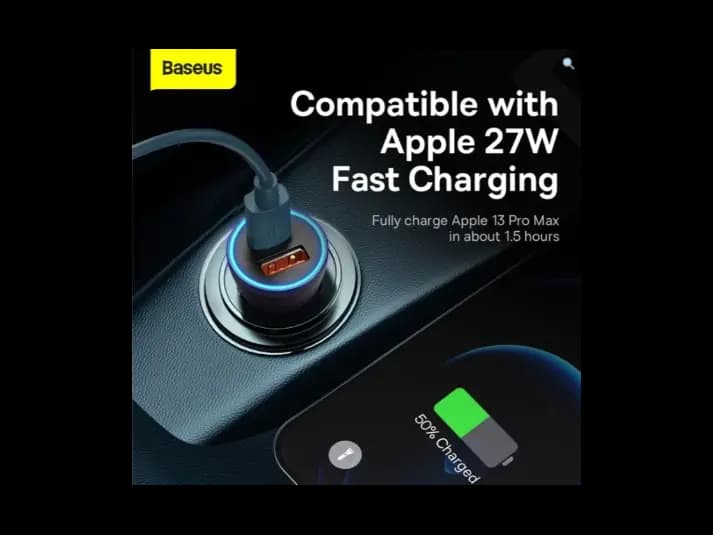 Baseus 60W Golden Contactor Max Dual Fast Car Charger – USB Type-C (Dark Gray) – Model: CGJM000113 (4)