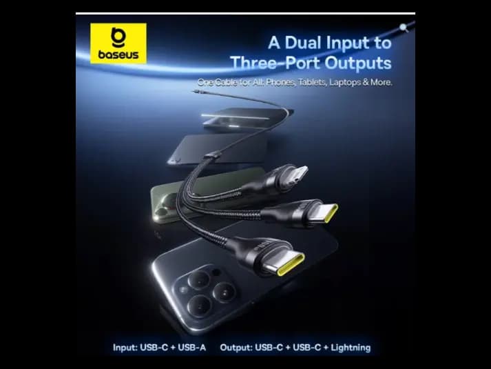 Baseus 1.5M Flash Series 3 Two-for-Three U C to C C L 100W Fast Charging Cable – Cluster Black – Model: P10377501111-00 (4)