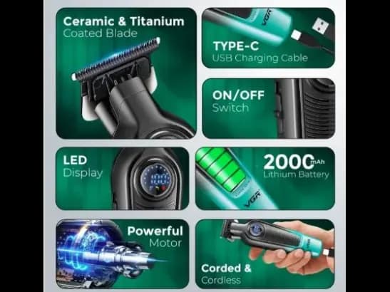 VGR V-996 Professional Hair Trimmer for Men Cordless Beard & Hair Clipper with LED Display and 4 Guide Combs (2)