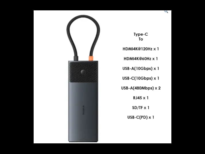 Baseus Metal Gleam Series II 10-in-1 USB HUB – Cosmic Black (USB-C to 1*HDMI4K@120Hz + 1*HDMI4K@60Hz + 1*USB-A(10Gbps) + 1*USB-C(10Gbps) + 2*USB-A(480Mbps) + 1*RJ45 + 1*SD/TF + 1*USB-C(PD) ) – B000618