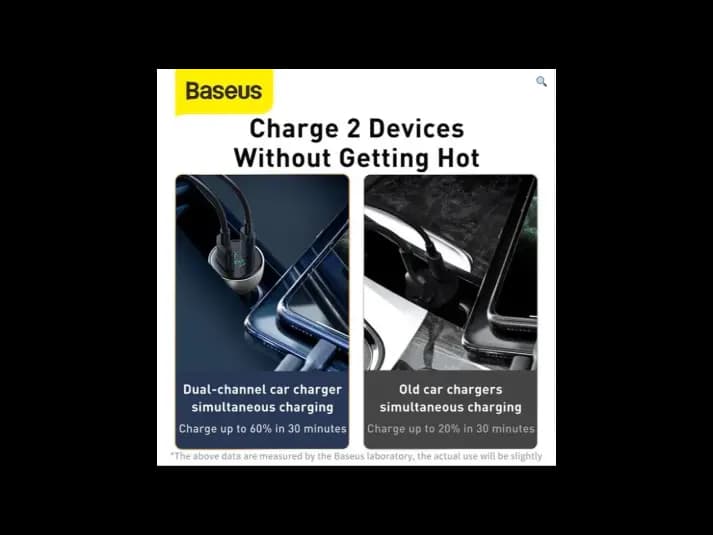 Baseus Particular Digital Display QC PPS Dual Quick Charger Car Charger 65W – Dark Gray – CCKX-C0G – 1 Year Warranty (7)