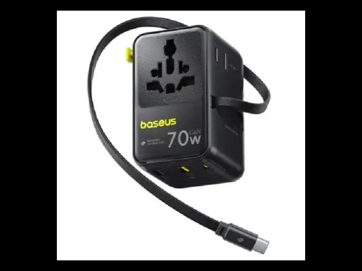 Baseus EnerCore 70W 6-in-1 Universal Travel Adapter – with Retractable Cable – Cosmic Black – CG11 – E0307E00 -1 Year Warranty