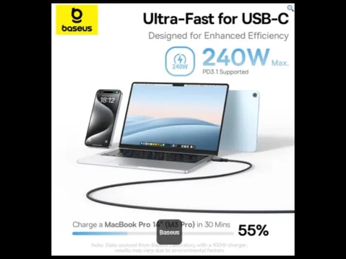 Baseus 1 Meter 240W PicoGo Type-C to Type-C Magnetic Liquid Silicone Fast Charging Cable – Cosmic Black Model: P10376800121-00 (2)