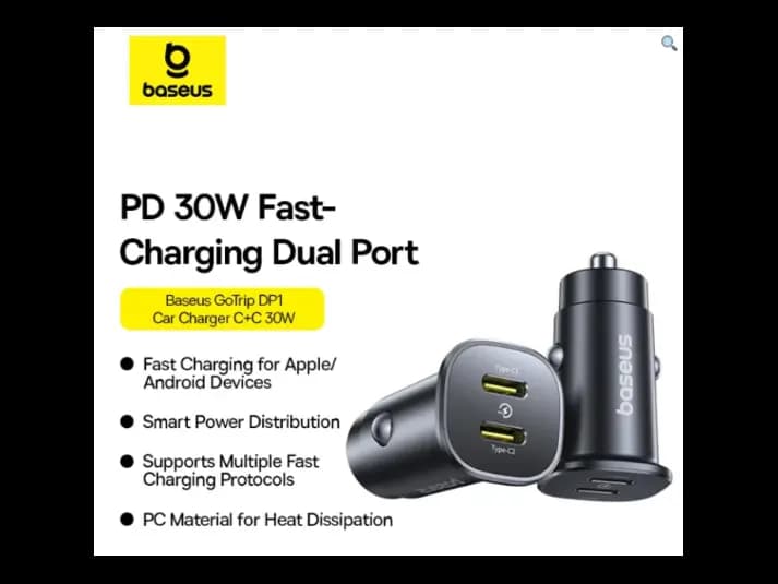 Baseus 30W GoTrip Car Charger – Type-C Type-C, Cosmic Black (Model: C00072300123-01) (2)