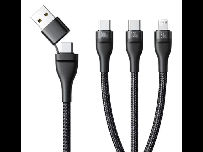 Baseus 1.5M Flash Series 3 Two-for-Three U+C to C+C+L 100W Fast Charging Cable – Cluster Black – Model: P10377501111-00