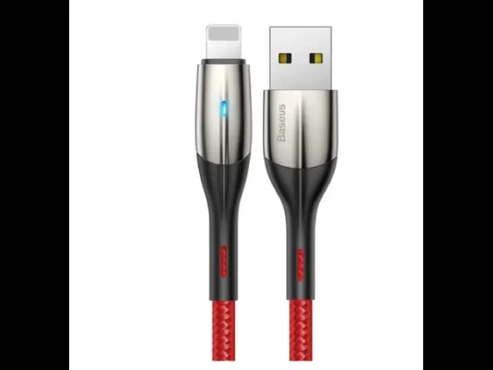 Baseus Horizontal Data Cable (With Indicator Lamp) USB to Lightning – 2.4A, 1 Meter, Red (2 pcs/pack) – Model: CALSP-G09