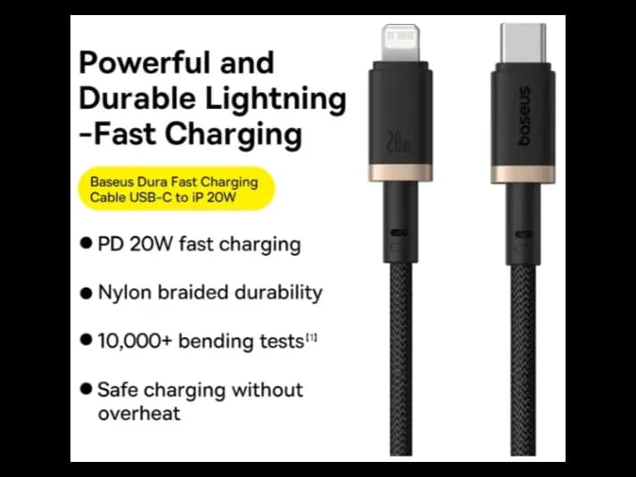 Baseus Dura Series Fast Charging Data Cable Type-C to Lightning – 1 m, Gold   Black – Model: P10377800U01-00 (7)
