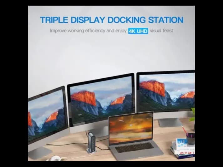 Baseus 17 Port Working Station Three-Screen Multifunctional Type-C HUB Adapter (US EU UK) Type-C to 3*HDMI up to 4K@30Hz/ 3*USB-A 3.0 (5Gbps)/2*USB 2.0 480Mbps /2*Type-C 3.0 (5Gbps)/1*RJ45 1000mbps / (7)