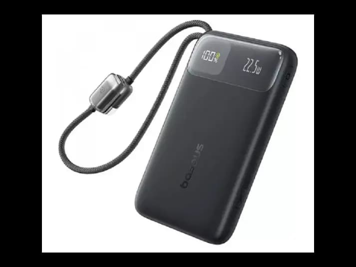 Baseus 10000mAh 22.5W EnerFill FC11 Power Bank – Built in Lightning & Type C Cables Cosmic Black – E0027R04