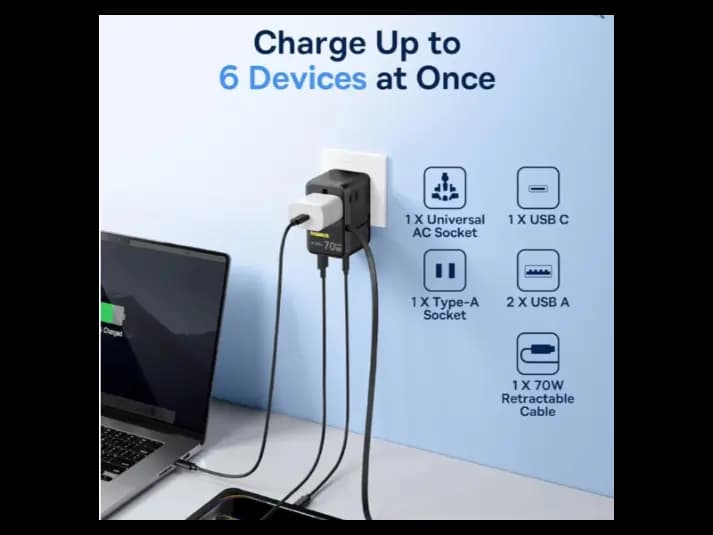 Baseus Picogo 45W 6-in-1 Universal Travel Adapter – with Retractable Cable – Cosmic Black – AG11 – E0307F00 -1 Year Warranty – 1 Year Warranty (4)
