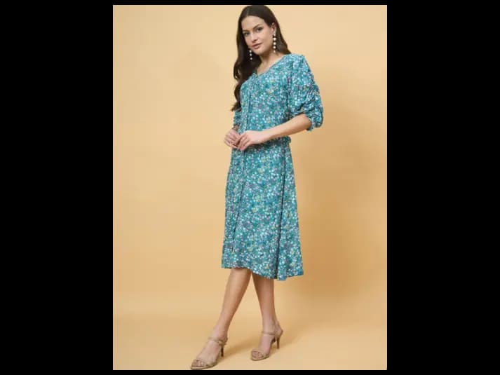 Women Floral Printed A-Line Midi Dress (4)