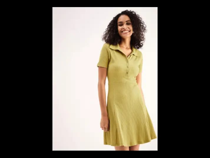 Shirt Collar Cotton Fit & Flare Dress (2)
