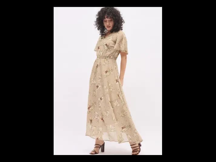 Floral Print Flared Sleeve Georgette Empire Midi Dress