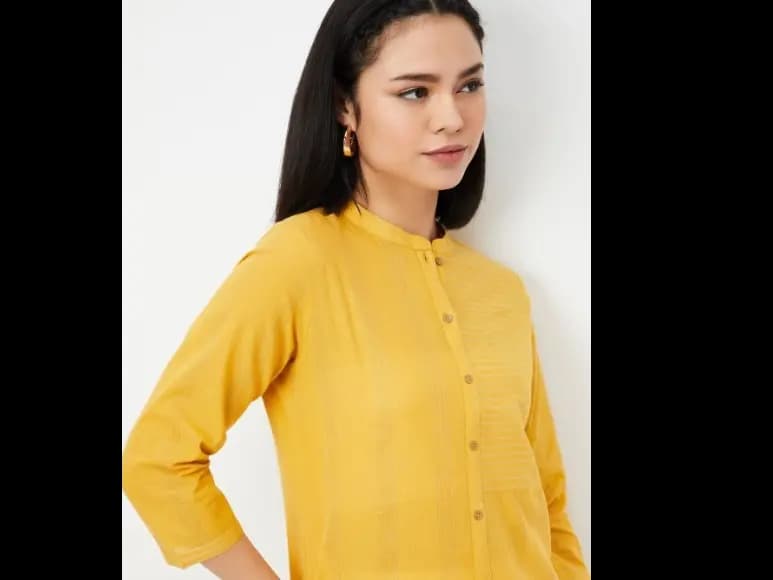 Striped Woven Design Band Collar Straight Kurtas (3)