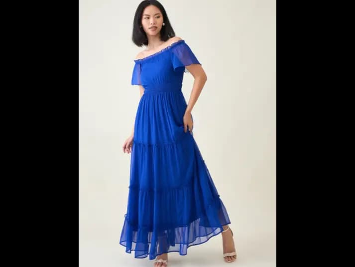 Women Off-Shoulder Tiered Layered Maxi Dress (2)