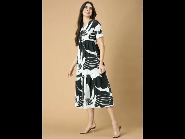 Women Cotton Printed Fit & Flare Midi Dress (3)