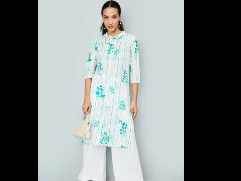 Floral Printed Mandarin Collar Straight Cotton Kurta (2)