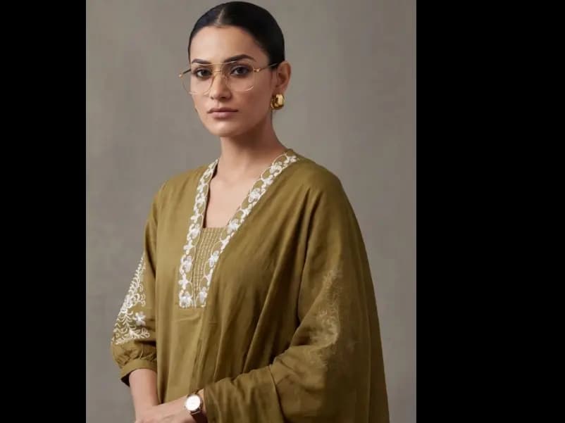 Floral Embroidered A-Line Cotton Kurta & Trousers Sets (4)