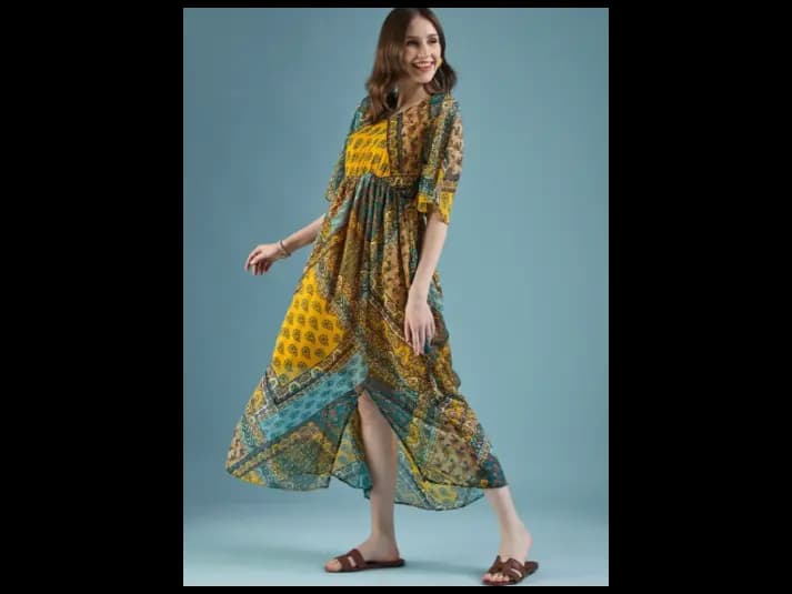 Ethnic Motifs Printed Georgette A-Line Midi Dress (2)