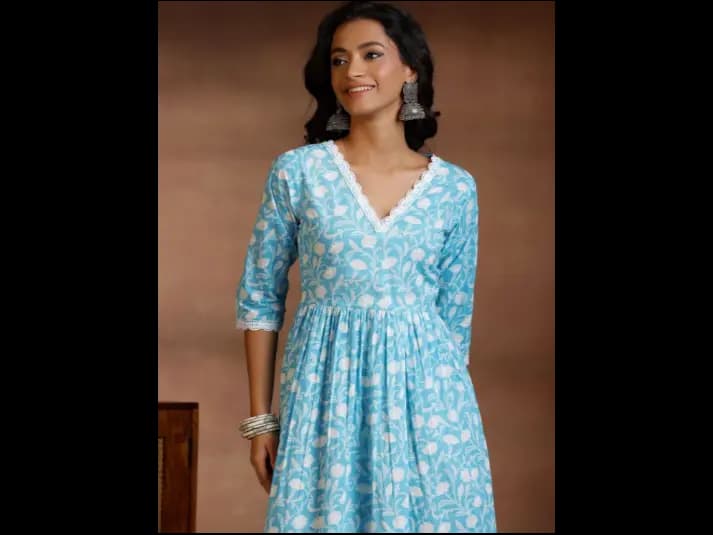 Floral Printed Cotton Fit and Flare Midi Dress (3)