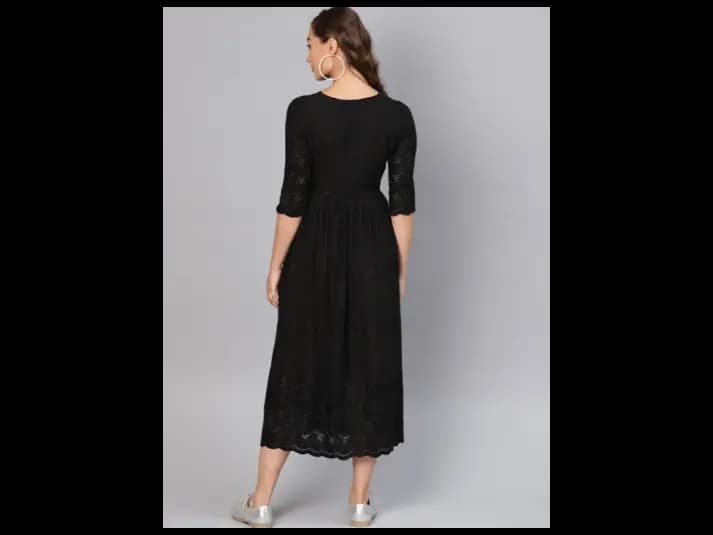 Black Embroidered Ethnic Motifs A-Line Dress (3)