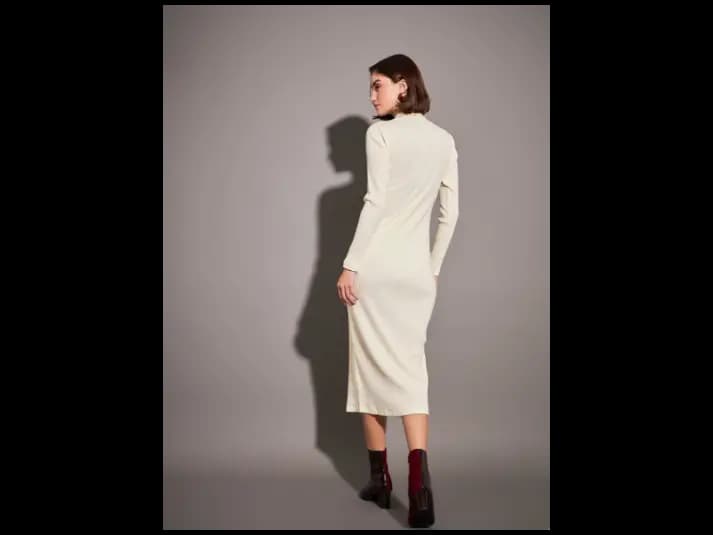 Off White Self Design High Neck Sheath Dress (2)