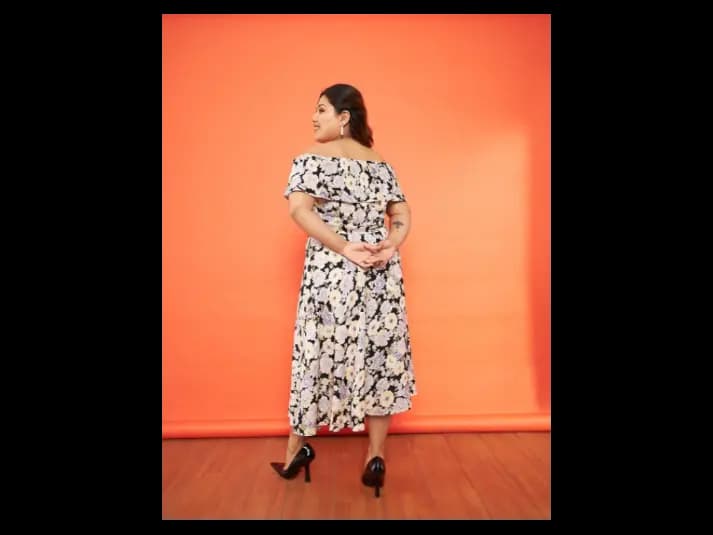 Plus Size Floral Printed Off-Shoulder Midi Dress (3)