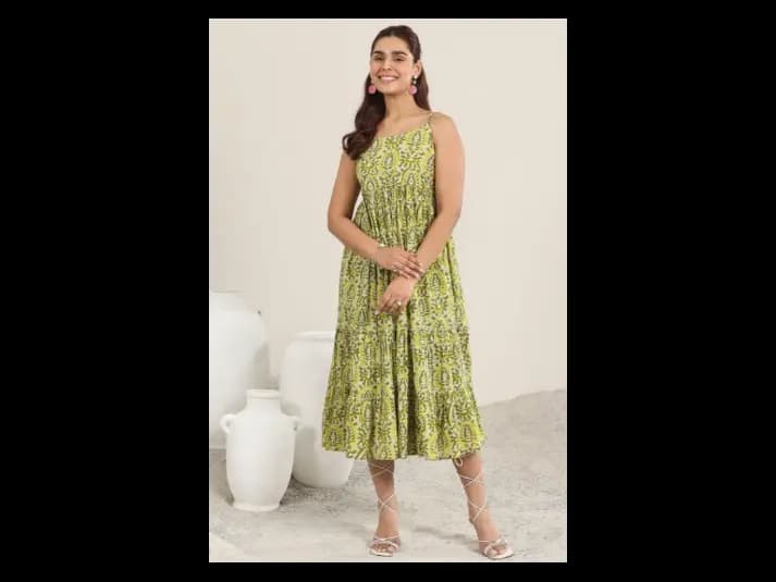 Women Floral Printed Pure Cotton A-Line Midi Dress (2)