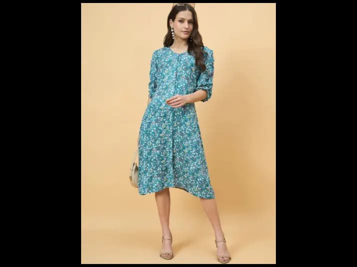 Women Floral Printed A-Line Midi Dress (2)