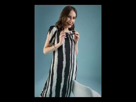 Black Striped Georgette A-Line Midi Dress (5)