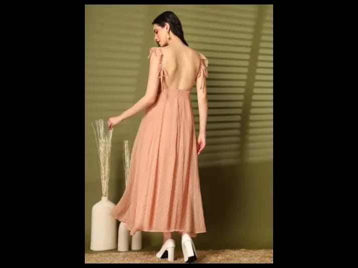 Georgette Round Neck Flutter Sleeves Fit & Flare Maxi Dress (4)