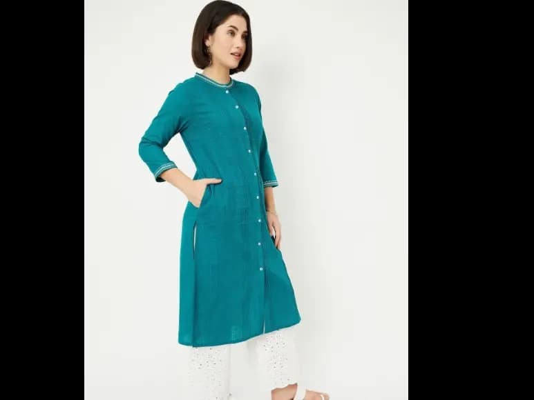 Max Thread Work Band Collar Straight Kurta (3)