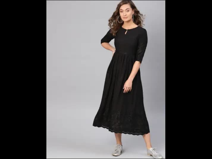 Black Embroidered Ethnic Motifs A-Line Dress (2)