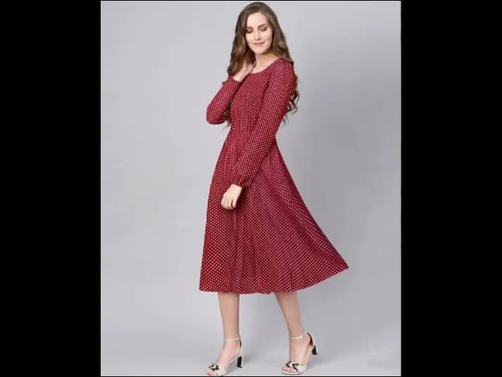 Polka-Dot Print Fit & Flare Dress (3)