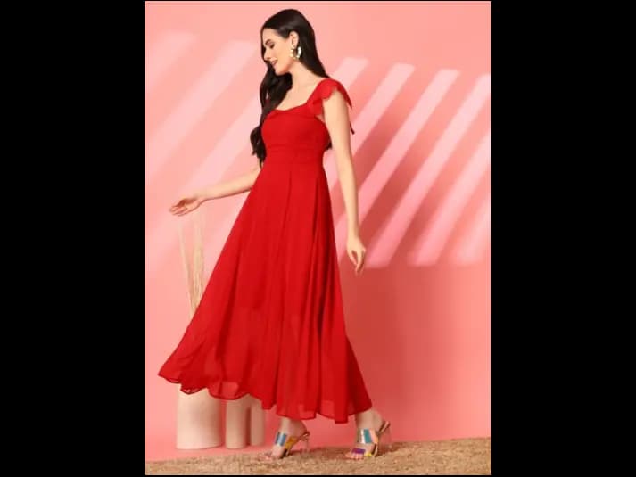 Women Square Neck Flared Sleeves Fit & Flare Maxi Dress (3)