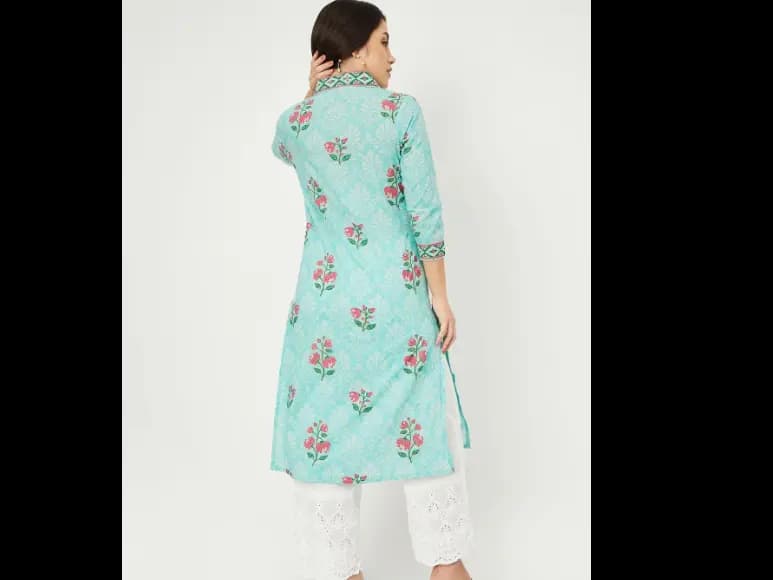 Floral Printed V Neck Straight Kurta (3)