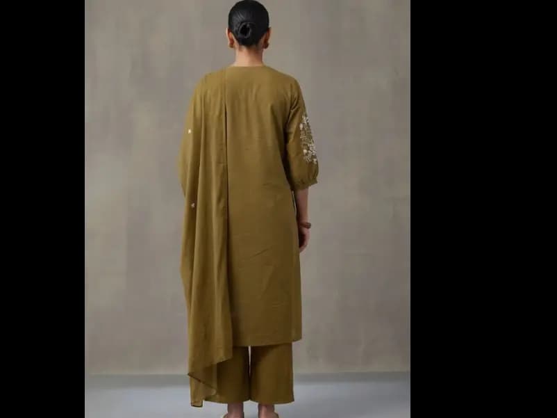 Floral Embroidered A-Line Cotton Kurta & Trousers Sets (2)