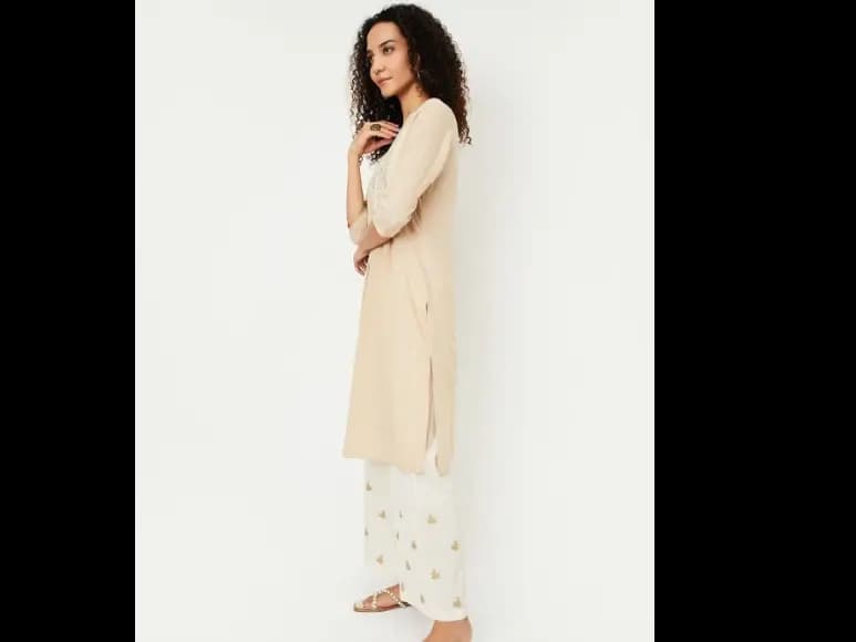 Ethnic Motifs Embroidered Sequinned Cotton Straight Kurta (3)