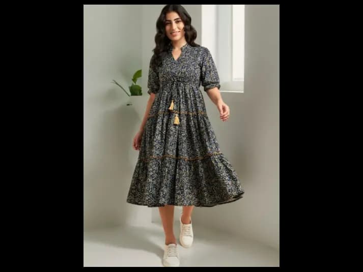 V-Neck Empire Midi Dress