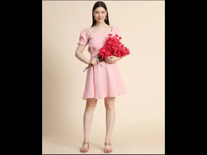 Fit & Flare Dress with Waist Tie-Up (4)