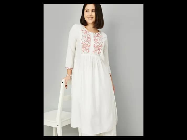 Floral Yoke Design Thread Work A-Line Kurta (2)
